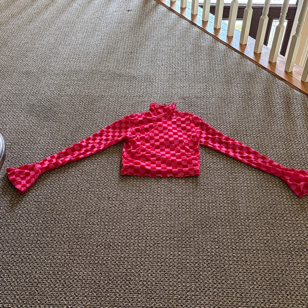 Nasty girl, red and pink checkered, long sleeve top size 4